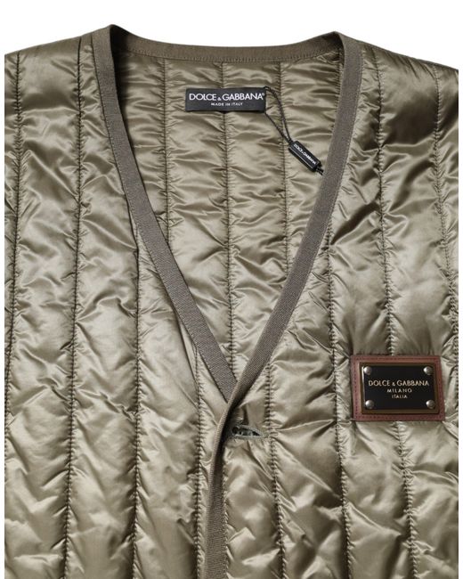 Dolce & Gabbana Brown Logo Plaque Quilted Vest Jacket for men