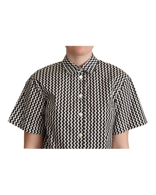 Dolce & Gabbana Black Zigzag Elegance Cotton Polo Top