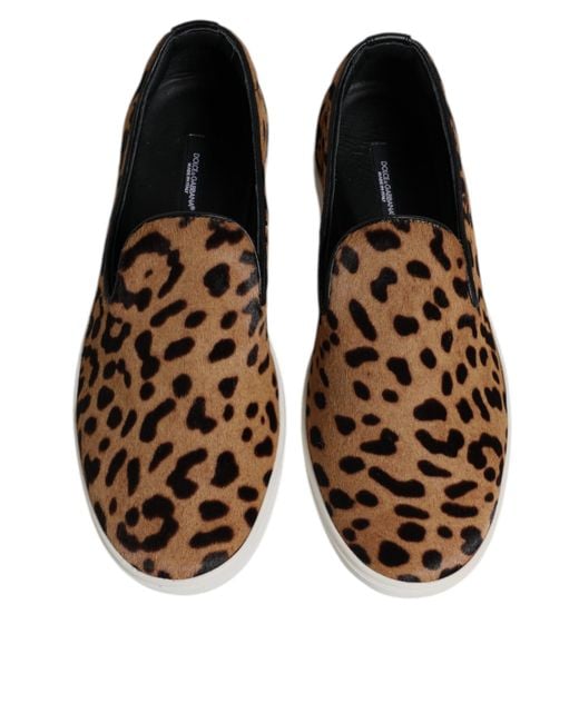 Dolce & Gabbana Brown Calfskin Fur Leopard Sneakers Shoes for men