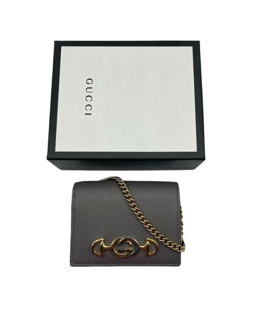 Gucci Zumi Leather Gold Chain Bi-fold Mini Wallet GG Logo 570660