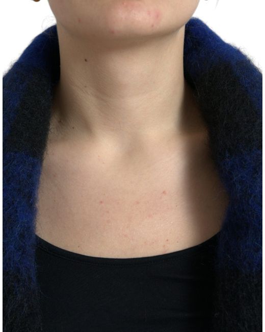 Dolce & Gabbana Blue Buffalo Check Poncho Coat Sweater