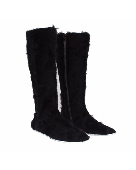 Dolce & Gabbana Black Xiangao Lamb Fur Leather Boots
