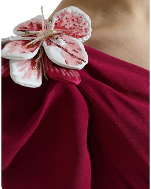 Dolce & Gabbana Red Flower Embellished One Shoulder Dress