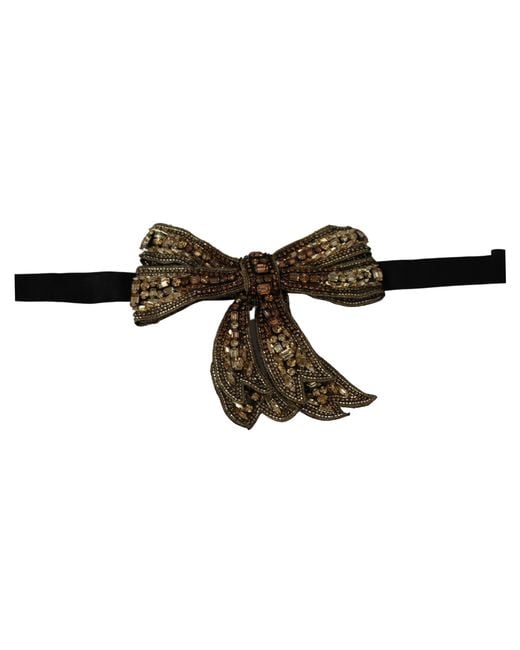 Dolce & Gabbana Black Tone Silk Rhinestone Embellished Bowtie