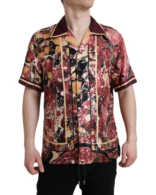 Dolce & Gabbana Red Button Down Silk Shirt for men