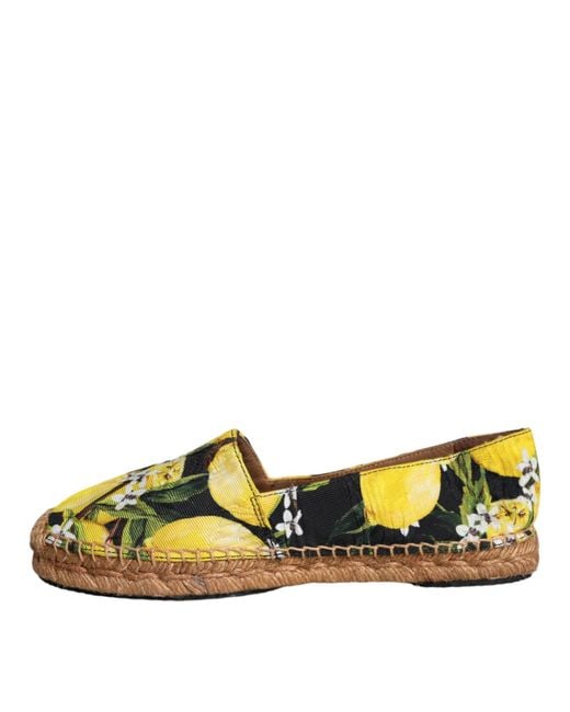 Dolce & Gabbana Orange Lemon Slip On Espadrilles Shoes Viscose Cotton