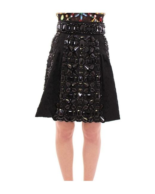 Dolce & Gabbana Black Crystal Handmade Above Knee Skirt