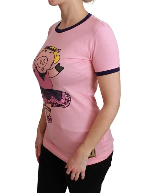 Dolce & Gabbana Pink Year Of The Pig Top Cotton T-Shirt
