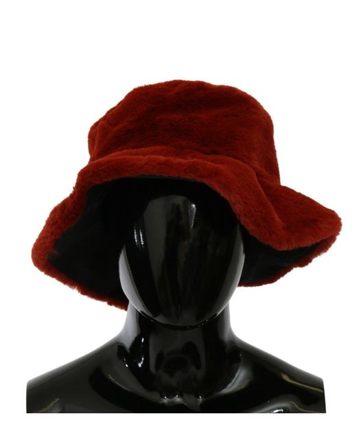 Dolce & Gabbana Brown Bordeaux Fur Wide Brim Bucket Hat