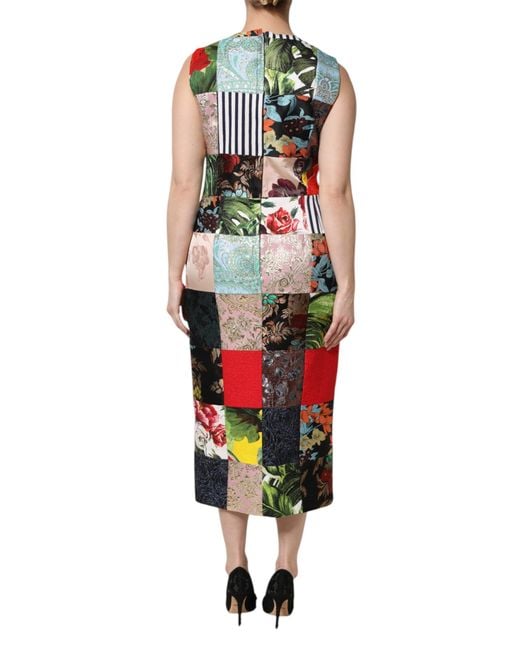 Dolce & Gabbana White Patchwork Sleeveless Sheath Dress