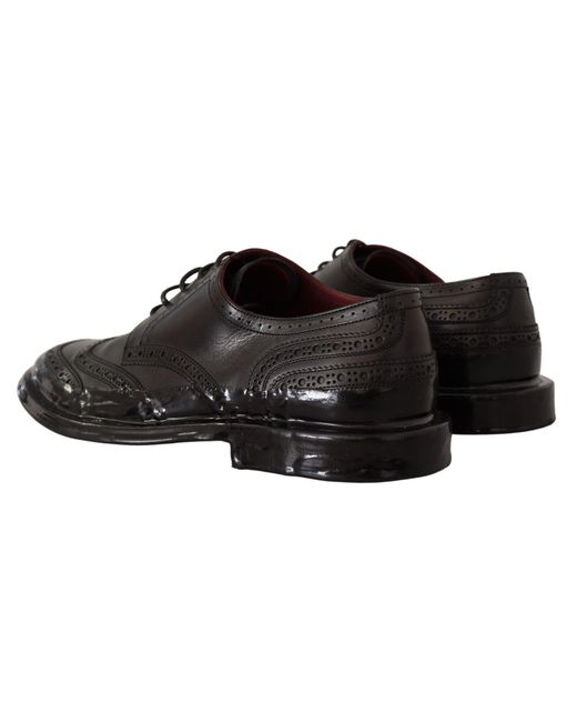 Dolce & Gabbana Black Leather Brogue Oxford Dress Shoes for men