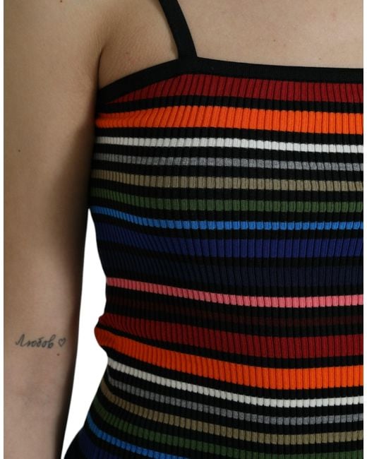 Dolce & Gabbana Black Striped Cotton Blend Tank Top With Logo Detail
