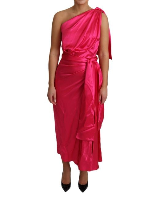 Dolce & Gabbana Red Fitted Cut One Shoulder Midi Dress