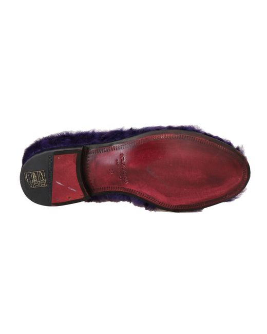 Dolce & Gabbana Blue Sheep Fur Leather Loafers