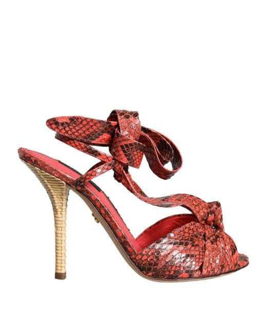 Dolce & Gabbana Red Exotic Leather Heels Sandals Shoes