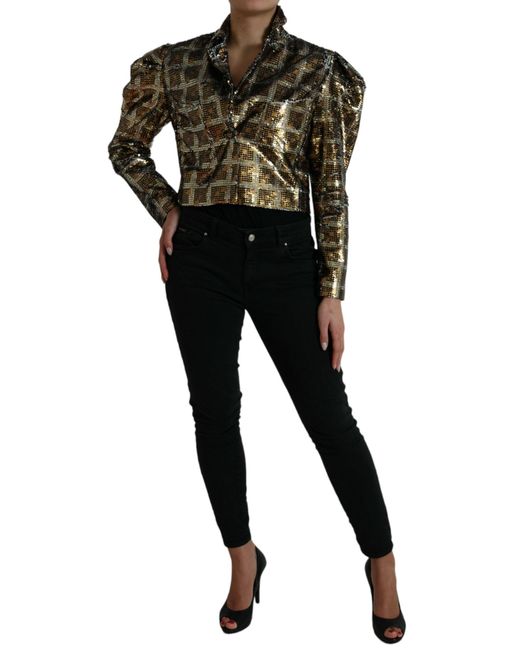 Dolce & Gabbana Black Polyester Sequined Cropped Jacket