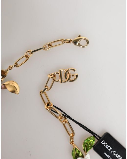 Dolce & Gabbana Multicolor Gold Brass Logo Detail Floral Fashion Jewelry Necklace