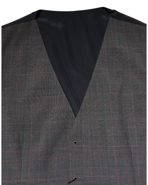 Dolce & Gabbana Gray Plaid Wool Formal Dress Waistcoat Vest for men