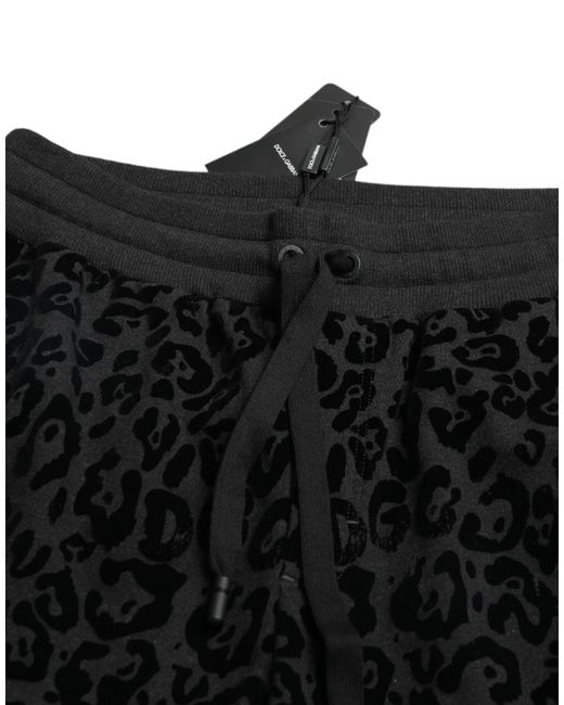 Dolce & Gabbana Black Leopard Cotton Slim Fit Jogger Pants for men