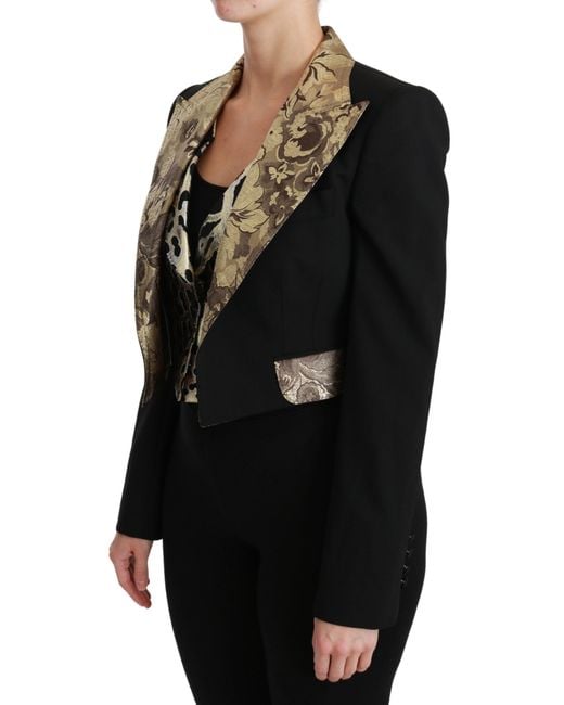 Dolce & Gabbana Black 2-piece Jacket With Gold Floral Jacquard Detailing Wool
