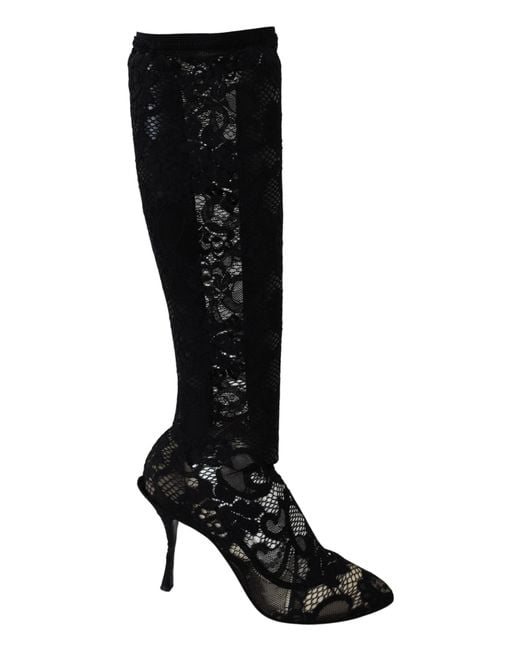 Dolce & Gabbana Black Taormina Lace Socks Boots Shoes Pumps