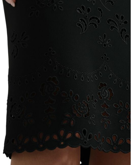 Dolce & Gabbana Black Floral Lace Viscose Bodycon Midi Dress