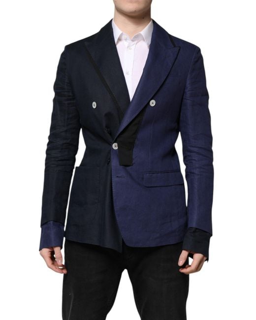 Dolce & Gabbana Blue Double Breasted Suit Coat Blazer for men