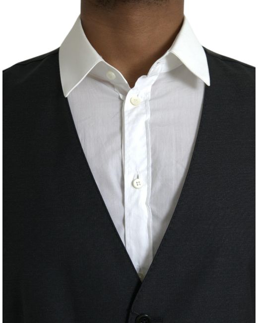 Dolce & Gabbana Black Wool Waistcoat Dress Formal Vest for men