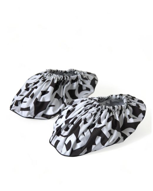 Dolce & Gabbana Black Logo Print Nylon Slip On Flats Shoes