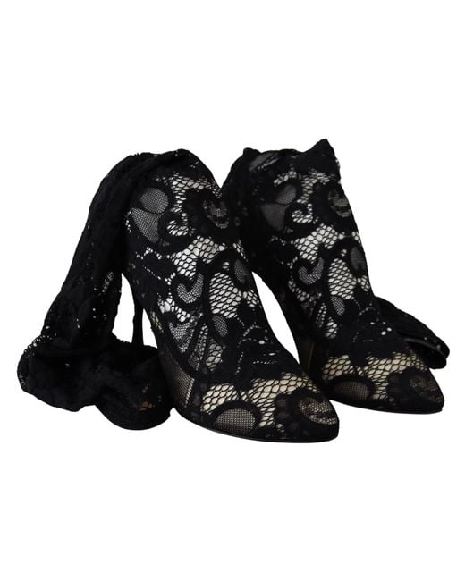 Dolce & Gabbana Black Taormina Lace Socks Boots Shoes Pumps