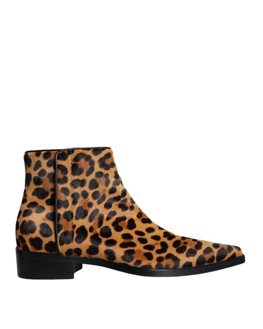 Dolce & Gabbana Brown Leopard-print Pony Hair Ankle Boots