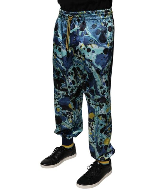 Dolce & Gabbana Blue Abstract Marble Print Pants for men