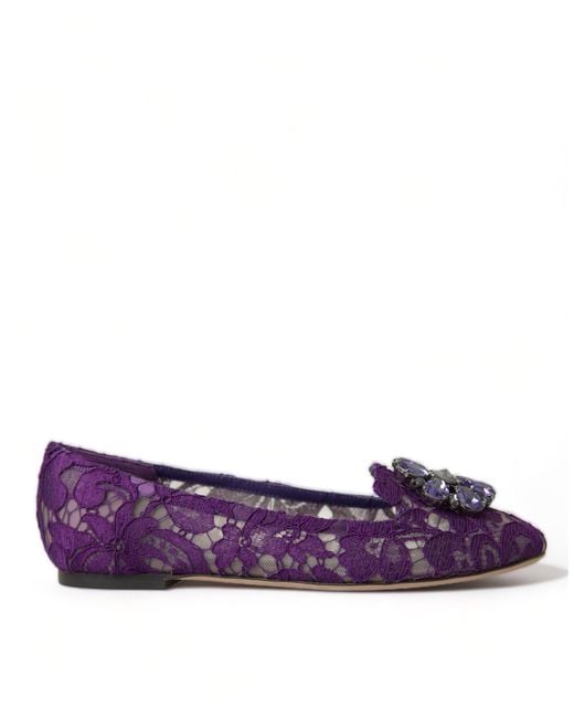 Dolce & Gabbana Purple Vally Taormina Lace Crystals Flats Shoes