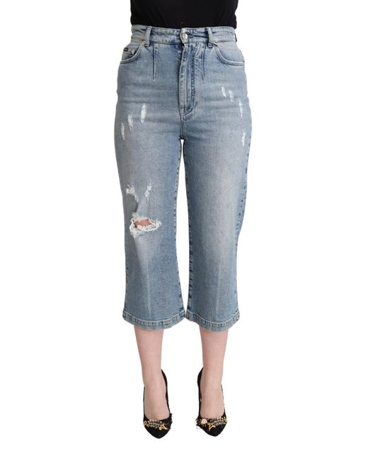 Dolce & Gabbana Black Tattered Cotton Denim Capri Cropped Jeans Elastane Clothing