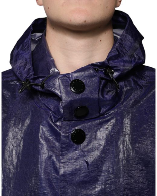 Dolce & Gabbana Blue Long Hooded Raincoat for men