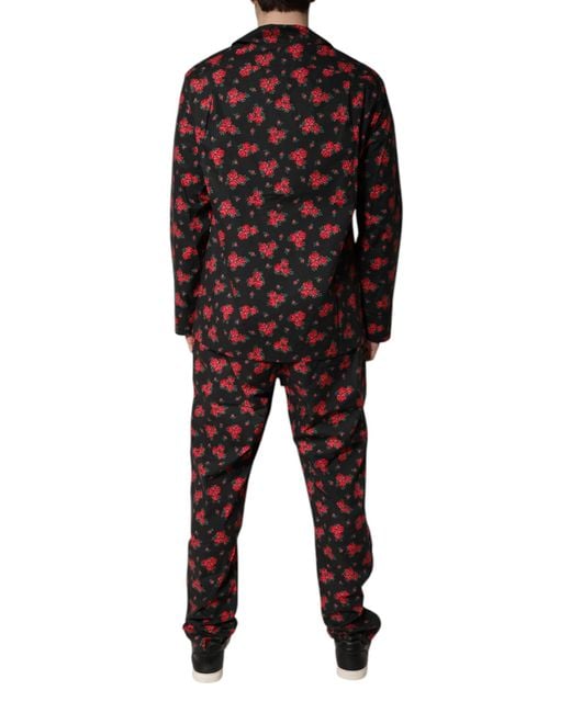 Dolce & Gabbana Red Floral Print Cotton Pajama Set Sleepwear for men