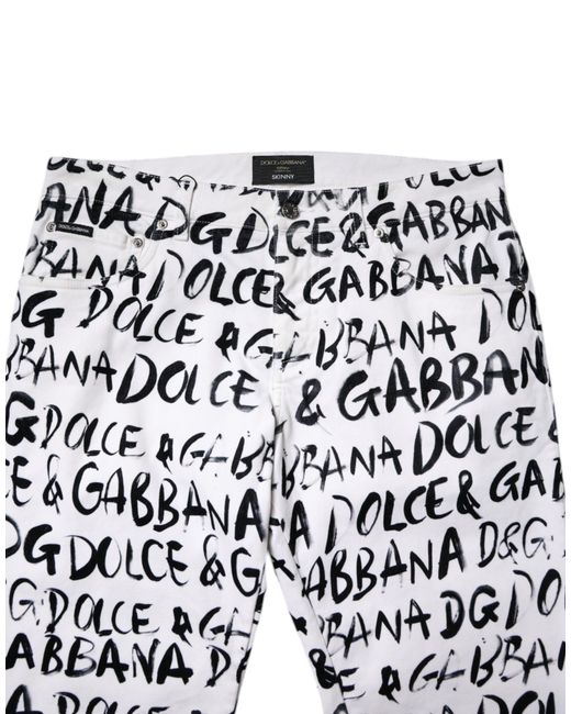 Dolce & Gabbana Black Cotton Logo Print Skinny Denim Jeans for men