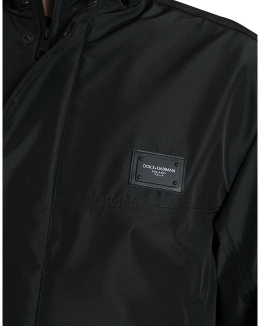 Dolce & Gabbana Black Polyester Logo Plaque Hooded Jacket for men