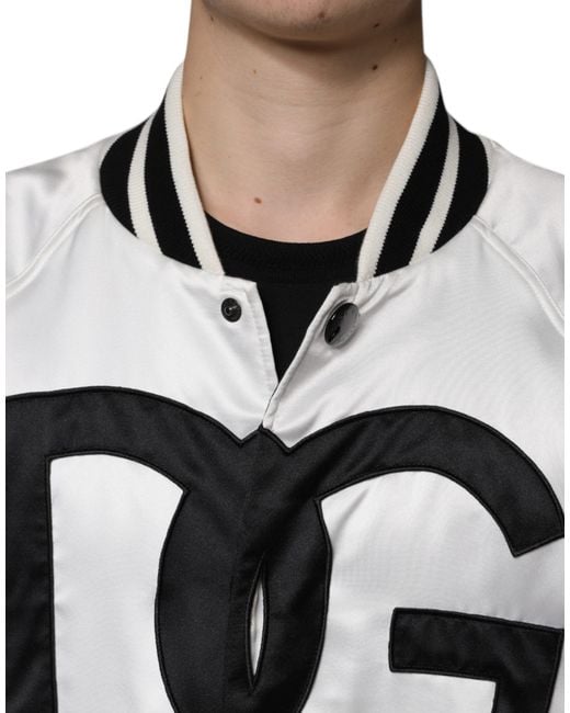 Dolce & Gabbana Gray Dg Varsity Satin Bomber Jacket for men