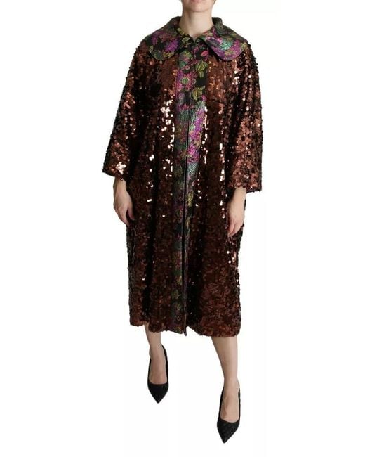 Dolce & Gabbana Black Multicolor Sequined Long Coat Jaquard Jacket