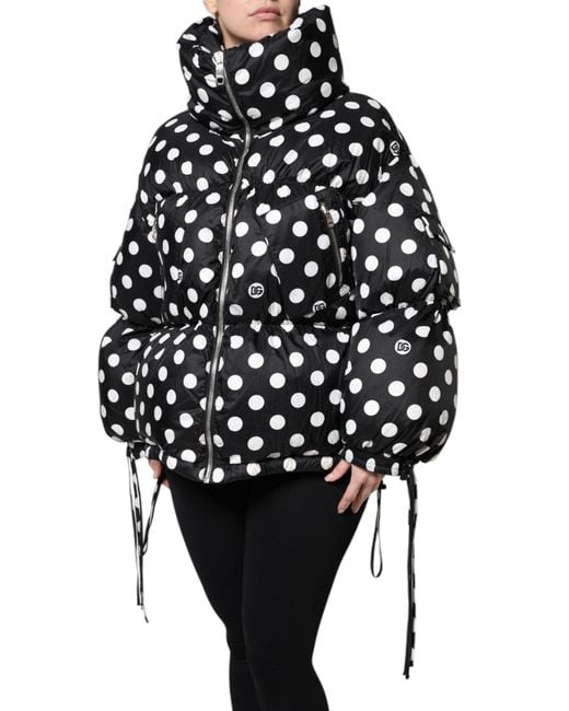Dolce & Gabbana Black Polka Dot Full Zip Puffer Jacket
