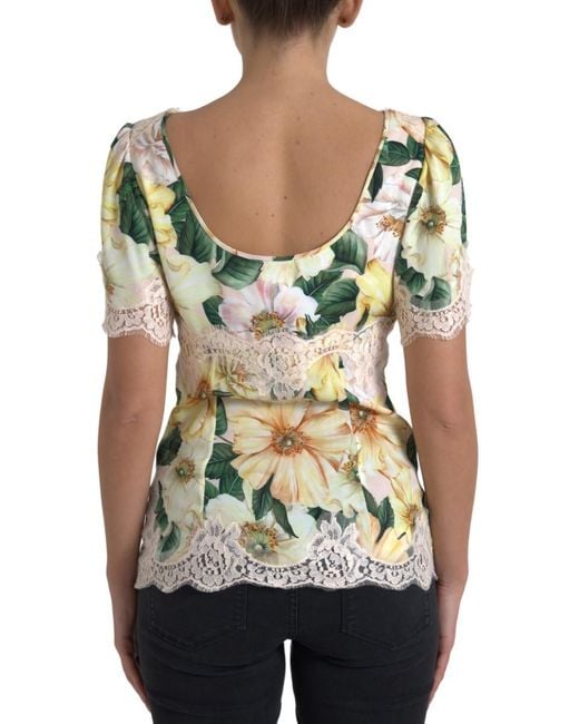 Dolce & Gabbana Black Floral Lace V Neck Blouse Silk