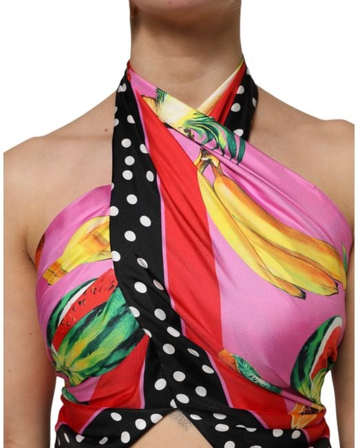 Dolce & Gabbana Black Fruit Print Halter Top