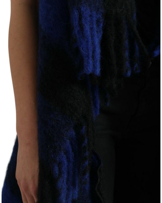 Dolce & Gabbana Blue Buffalo Check Poncho Coat Sweater