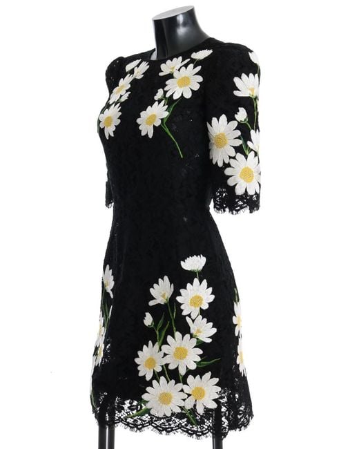 Dolce & Gabbana Black Floral Lace Chamomile Sicily Dress
