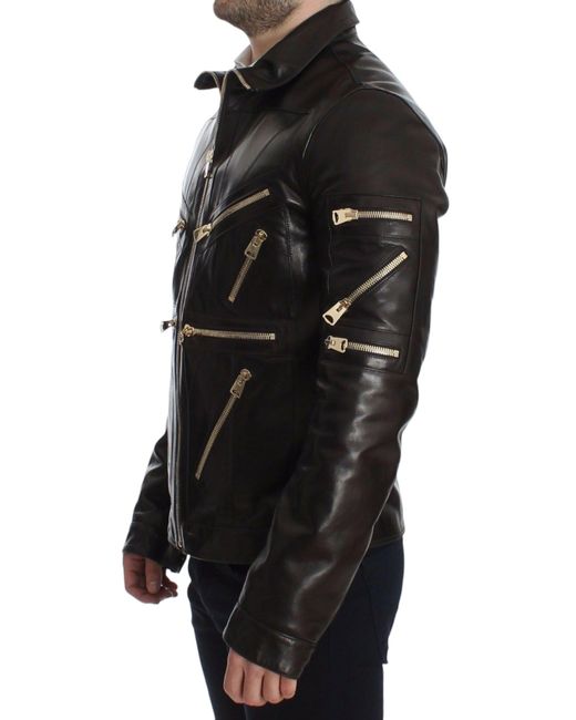 Dolce & Gabbana Black Lambskin Leather Zipper Jacket for men
