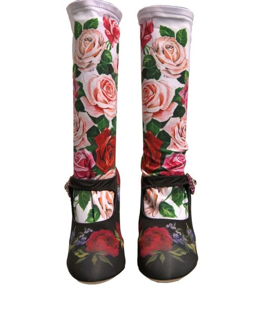 Dolce & Gabbana Multicolor Floral Embellished Socks Boots