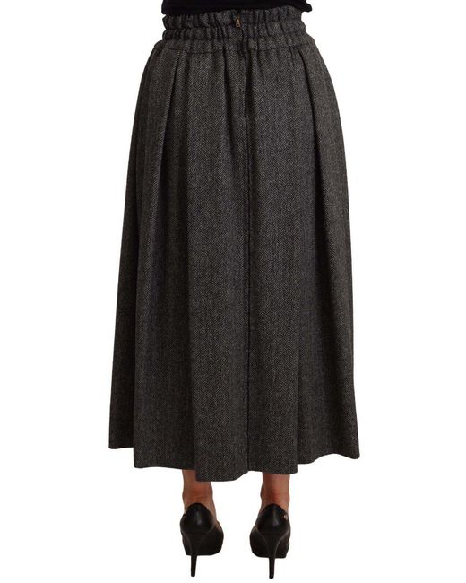 Dolce & Gabbana Black Elegant A-Line Midi Wool Skirt