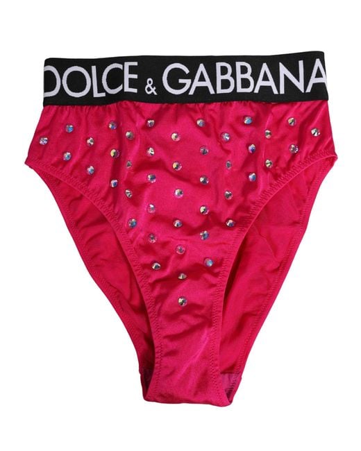 Dolce & Gabbana Red Crystal High Waist Brief Panty Underwear Elastane Nylon Clothing