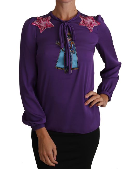 Dolce & Gabbana Purple Blouse Prince Fairy Tale Embellished Top